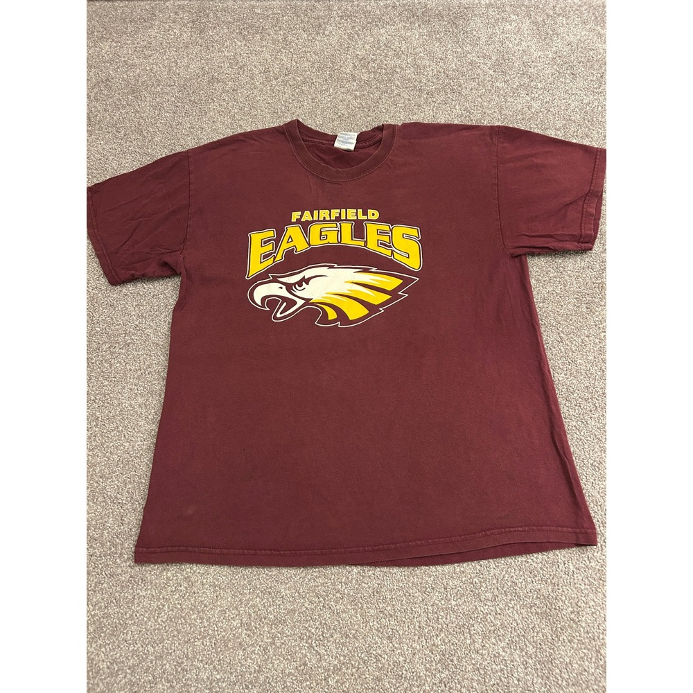 Fairfield Eagles T-Shirt Mens Large Maroon Good Graphic Crewneck Cotton